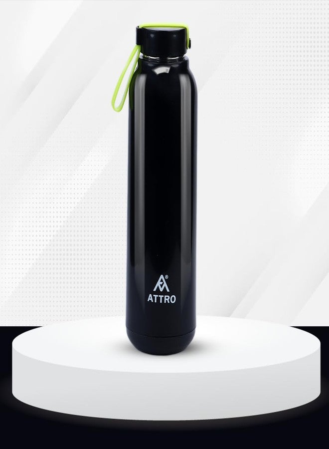 Attro Trends 900 Pu Insulated 700ml Water Bottle with Inner Stainless Steel Easy to Carry with Nylon Strap BPA Free, Food Grade Ideal for School, Office & Outdoor- Black - Image 1
